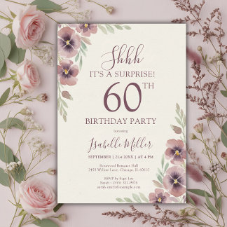 Überraschung zum 60. Geburtstag in Floral Pink Mau Einladung