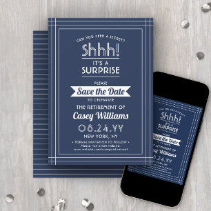 Überraschungs-Abschiedsparty Psst! Marineblau & We Save The Date