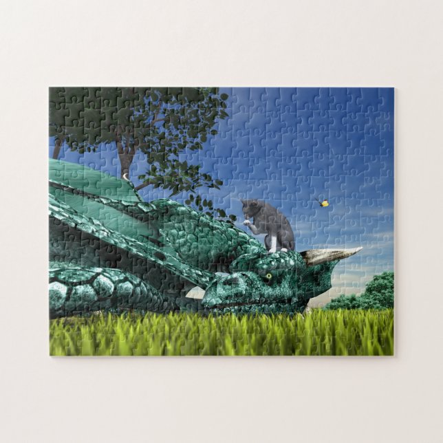 Überraschungsbesucher - Niedliche Katze auf Drache (Horizontal)