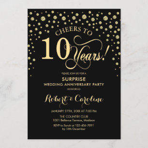 Überraschungsfeier zum 10. Jubiläum - Schwarz Gold Einladung