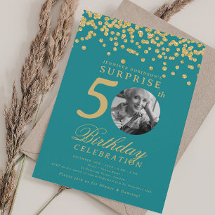 Überraschungsfoto 50. Geburtstag Gold Konfetti Tür Einladung