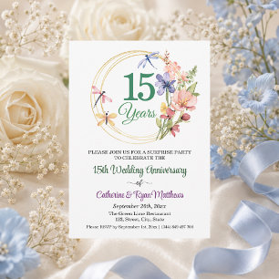 Überraschungsparty 15. Hochzeitstag Floral Einladung