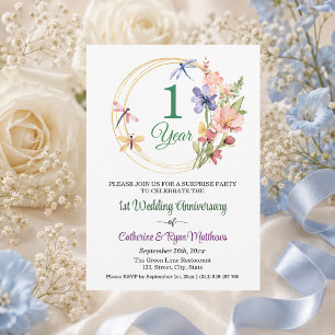 Überraschungsparty 1. Hochzeitsjubiläum Floral Einladung