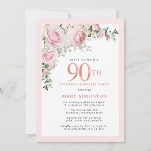 Überraschungsparty zum 90. Geburtstag - Rosa Flora Einladung