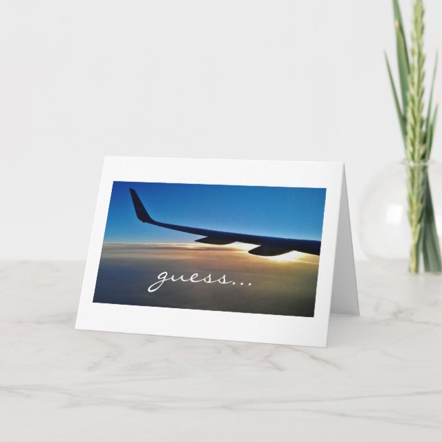 Überraschungsreise: Flugzeug und Sonnenaufgang Ankündigung (Vorderseite)