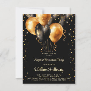 Überraschungsruhestand Party Gold Black Balloons Postkarte