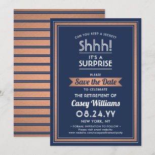 Überraschungsruhestand Party Navy Blue White & Cop Save The Date
