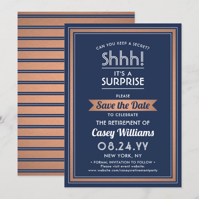 Überraschungsruhestand Party Navy Blue White & Cop Save The Date (Vorne/Hinten)