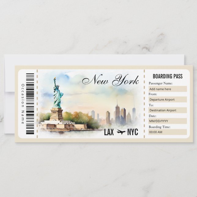 Überraschungszertifikat für New York Boarding Pass Einladung (Vorderseite)