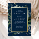 Überreichliche Hochzeit von Greenery Navy und Gold Folieneinladung<br><div class="desc">Elegante Einladungen für Hochzeiten,  die Ihre Hochzeitsdetails in einem rechteckigen Rahmen aus Goldfolie umgeben von Eukalyptus,  Farne und anderen üppigen Grünpflanzen mit marinebasischem Hintergrund enthalten. Die modernen botanischen Hochzeitseinladungen kehren zu einem soliden marinen Hintergrund zurück. Entworfen,  um sich mit unserer Hochzeitskollektion "Abundant Greenery" abzustimmen.</div>