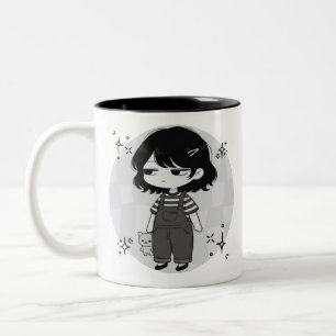 Überreizte ästhetische Chibi-Mädchen-Illustration Zweifarbige Tasse