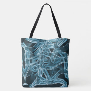 Überschneidende Kurven wie Band, blaues Neonrelief Tasche