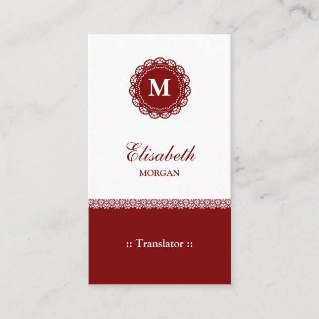 Übersetzer - elegantes Monogramm Visitenkarte (Vorderseite)