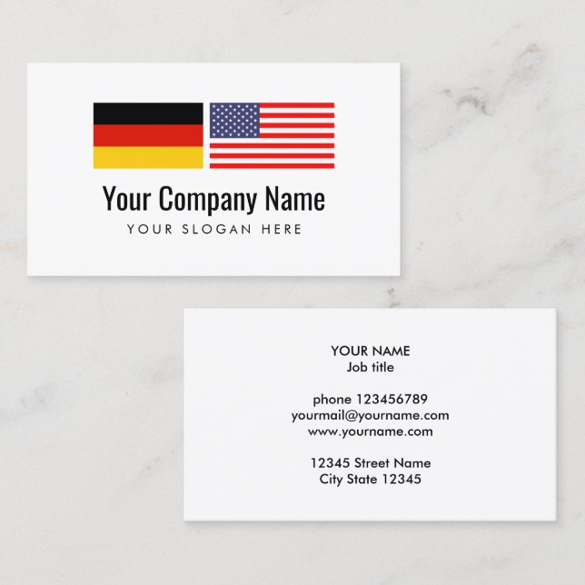 Übersetzungsdienst deutscher US-Englischübersetzer Visitenkarte (Vorne/Hinten)