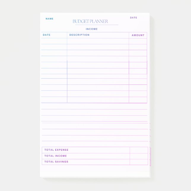 Übersicht über das dynamische Budget Post-it Klebezettel (Vorderseite)