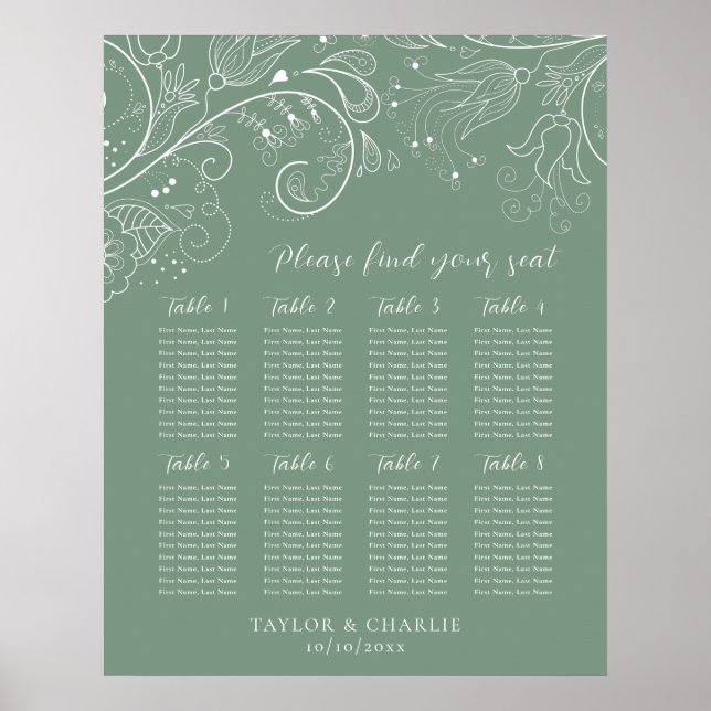 Übersicht über die Hochzeiten von 8 Tischen mit gr Poster (Vorne)