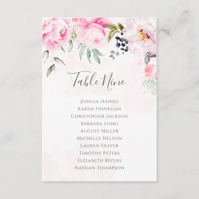 Übersicht über die Hochzeitssitze der Rosa-Peonie (Vorderseite)