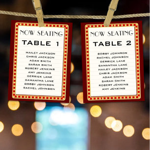 Übersicht über die Hochzeitssitze im Retro Marquee Tischnummer