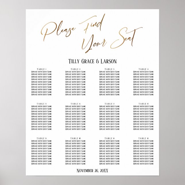 Übersicht über die Hochzeitssitzungen im Gold Hand Poster (Vorne)