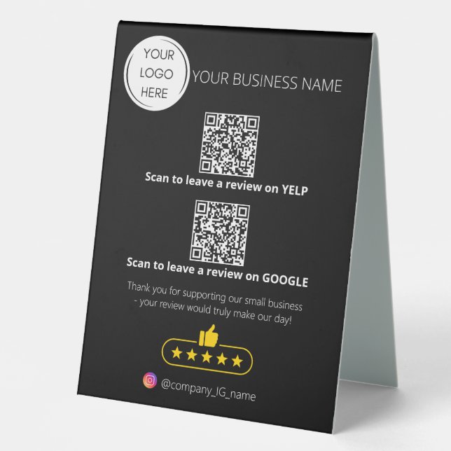 Übersicht über die QR-Code-Geschäftsprüfung GOOGLE Tischaufsteller (Vorderseite)