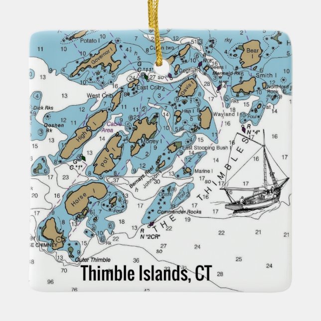 Übersicht über die Thimble Island Connecticut Keramikornament (Vorderseite)