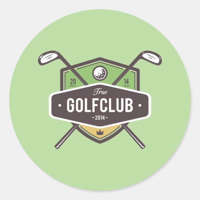 Überspannte Golfklubs mit Schild Runder Aufkleber (Vorderseite)