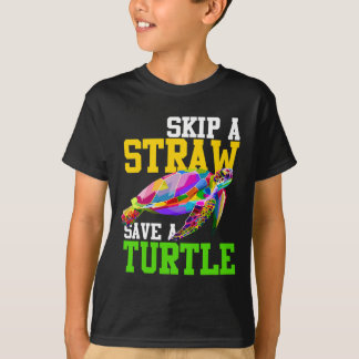 Überspringen eines Strohs Rette eine Schildkröte - T-Shirt