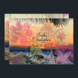 ÜBERSTELLUNGEN BEI SONNENUNTERGANG/HAWAII/DIY-EINL EINLADUNG<br><div class="desc">Surfer bei Sonnenuntergang Collage mit Palmenfronten,  Seestern und Retro-Blumen. Geeignet für eine Strandhochzeit oder ein Muschelbake Party,  Wiedersehen,  Luau,  Abschlussfeier,  was immer Sie wollen,  haben eine Explosion. Alle Elemente sind einstellbar. Copyright © 2010-2016,  PixDezines.com™ und PixDezines™ auf Zazzle.com. Alle Rechte vorbehalten.</div>