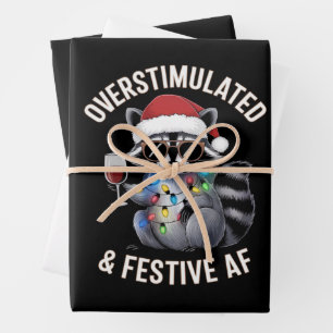 Überstimulierter und festlicher AF Waschbär Espres Geschenkpapier Set