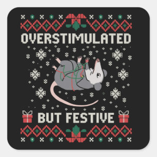Überstimuliertes aber festliches Possum Weihnachte Quadratischer Aufkleber