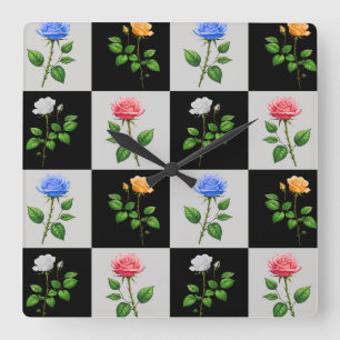 Überwachtes mehrfarbiges Blumendesign für die Rose Quadratische Wanduhr