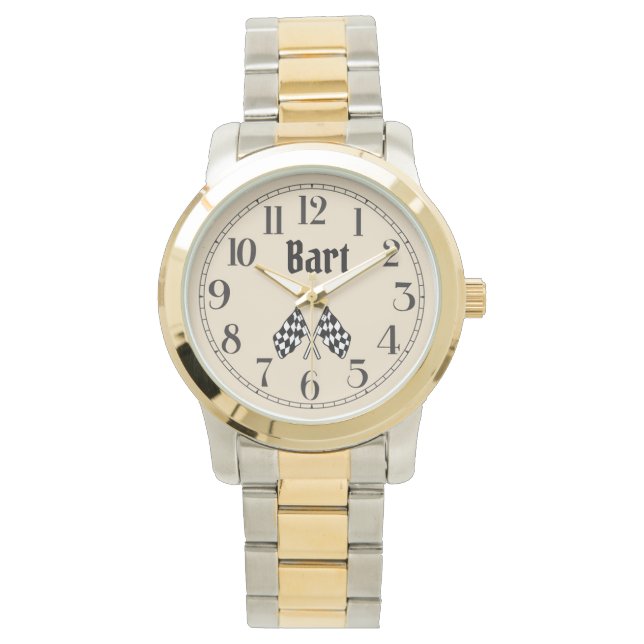 Überwachung durch überquerte kontrollierte Flaggen Armbanduhr (Vorderseite)