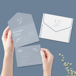 Überwältigend Sky Blue Simple Modern Wedding All In One Einladung