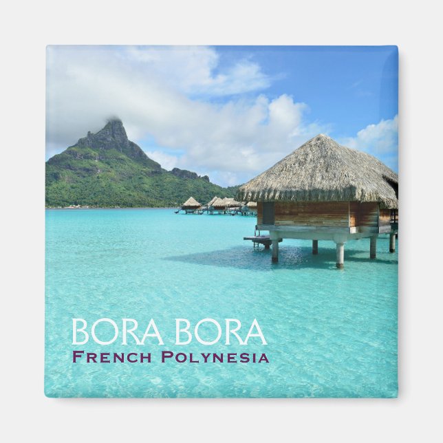 Überwasserresort auf Bora Bora mit Textmagnet Magnet (Vorne)