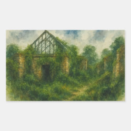 Überwuchertes Greenhouse in Ruins Aquarell Kunst,  Rechteckiger Aufkleber