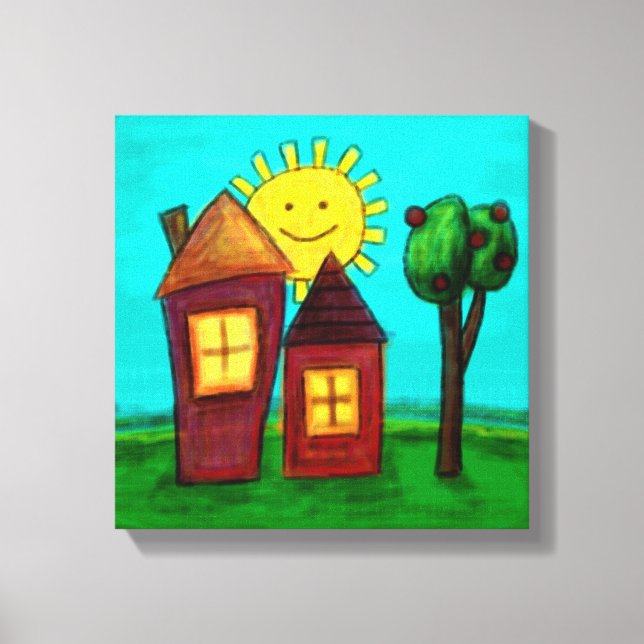 überzogene Canvas, glückliche Häuser Leinwanddruck (Vorderseite)