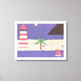 überzogene Canvas mit Leuchtturm und Segelbootszen Leinwanddruck