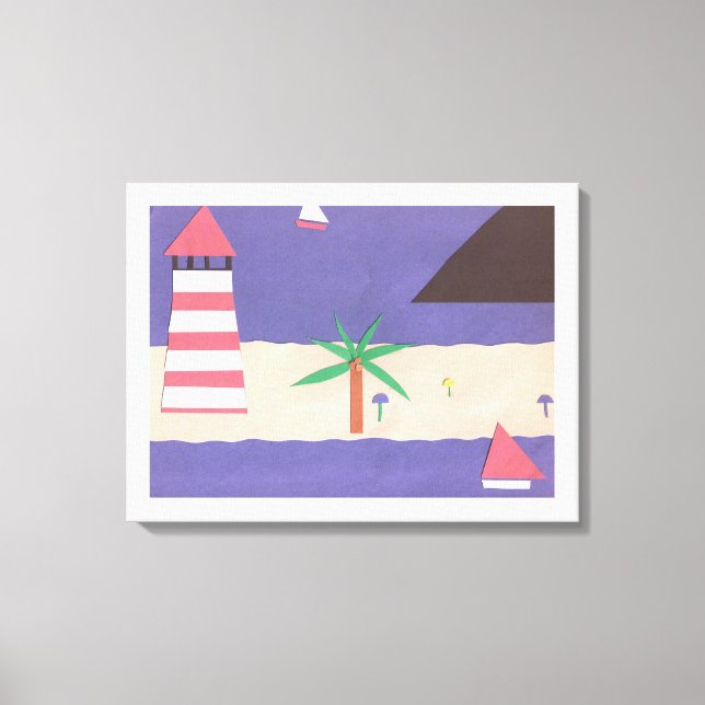 überzogene Canvas mit Leuchtturm und Segelbootszen Leinwanddruck (Vorderseite)