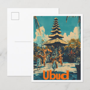 Ubud Bali Indonesien Vintage Reiseillustration Postkarte