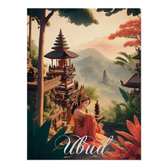 Ubud Indonesien Tempel Reiseplakat Poster (Vorderseite)