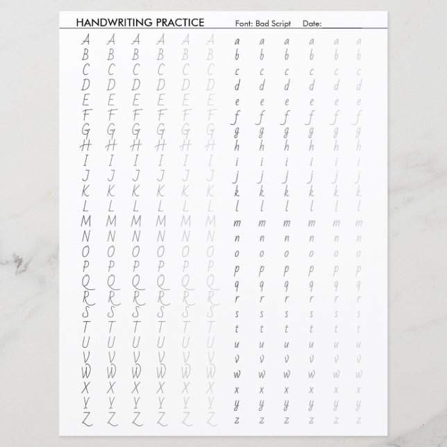 Übung der Alphabet-Handschrift für schlechte Skrip (Vorderseite)