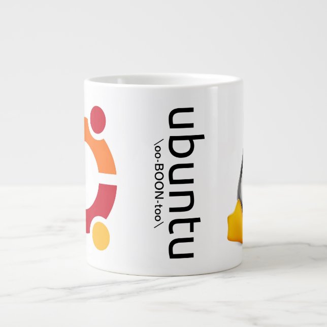 Ubuntu Tasse mit Logo, Aussprache und Tux (Vorderseite)