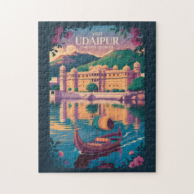 Udaipur India City Palace Illustration Travel Art (Vertikal)
