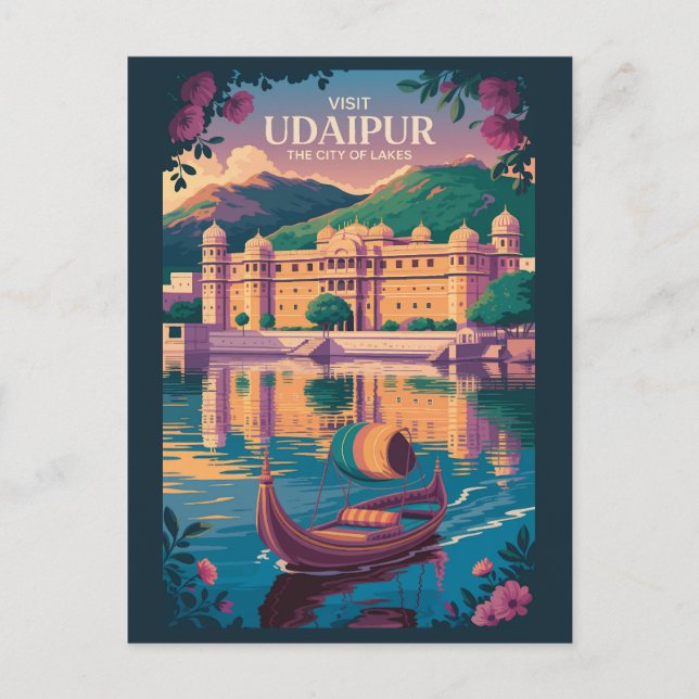 Udaipur India City Palace Illustration Travel Art Postkarte (Vorderseite)