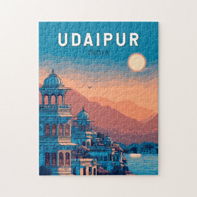 Udaipur India Illustration Travel Art Vintag (Vertikal)