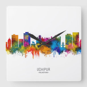 Udaipur Rajasthan Skyline Quadratische Wanduhr