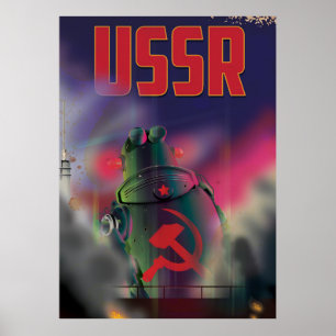 UdSSR Sowjetrussland Cartoon-Reiseplakat-Kunst. Poster