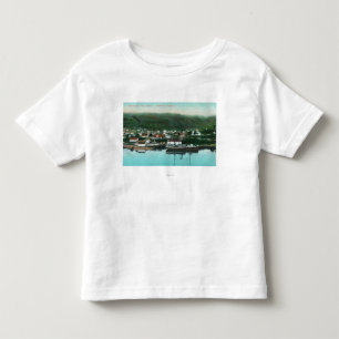 Ufergegend-Ansicht der Stadt und des Dampfers Kleinkind T-shirt