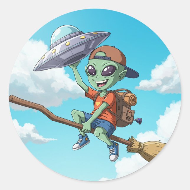 UFOを配達する宇宙人　-Alien delivering UFO- Runder Aufkleber (Vorderseite)