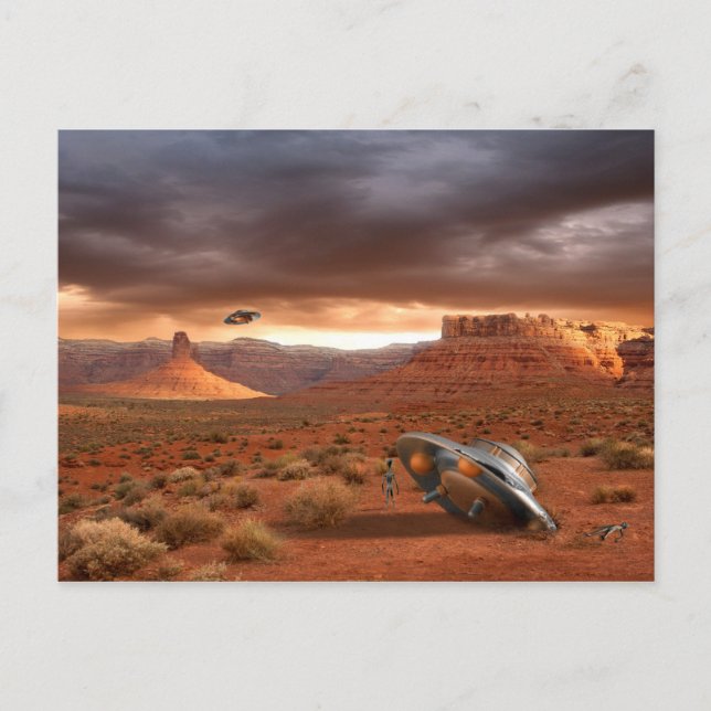 UFO-Abbruch in der Wüste mit Postkarte (Vorderseite)